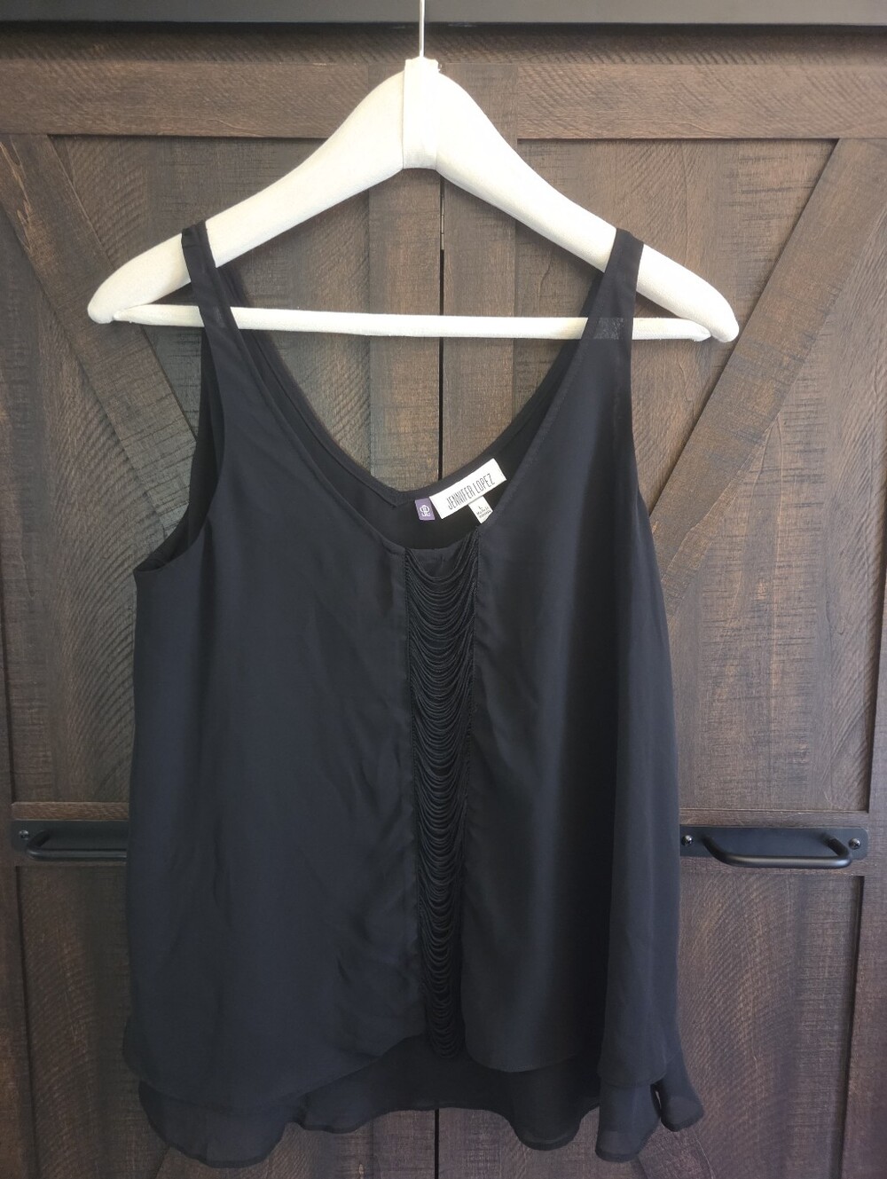 Jennifer Lopez Black Sleeveless V-Neck Ruffle-Trim Camisole